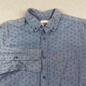 Levi's Button Down Shirt Men's Small Blue Geometric Western Pocket